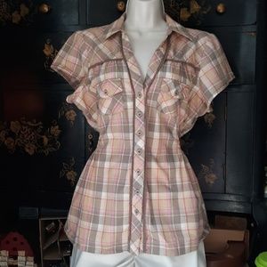 Maurice's Plaid Cotton Button Down Shirt L